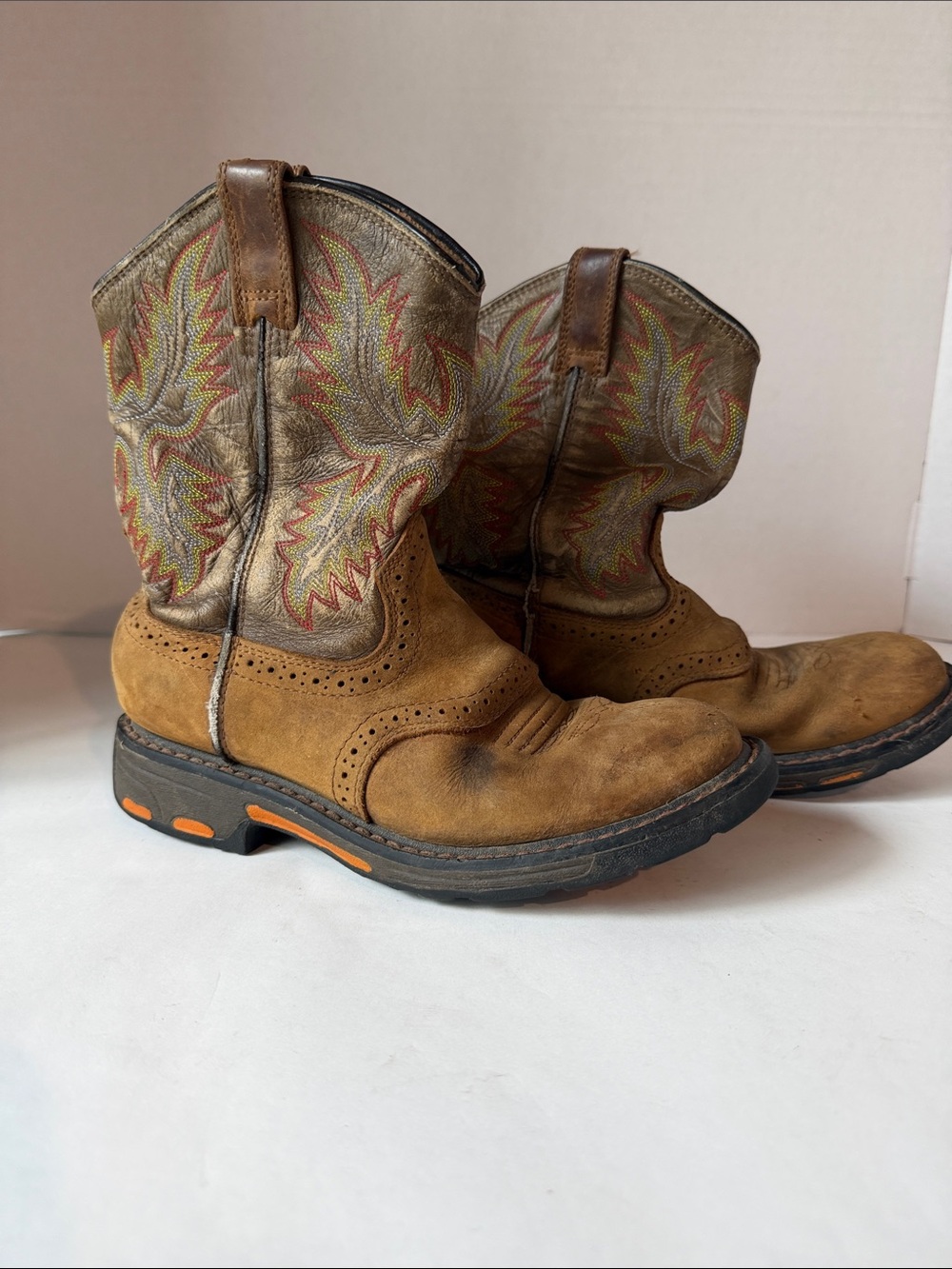 Ariat Brown Tan Suede Kids' Western Work Boots